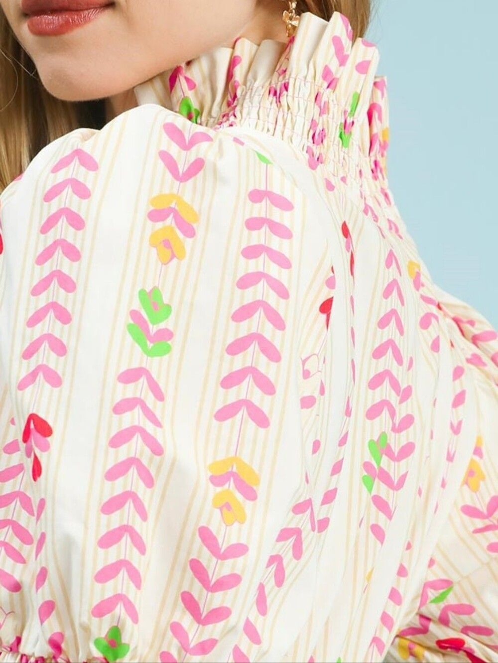 💥3/$180💥Umgee Cream Mix Floral Stripe Midi Dress - Pink & Green sz Large 10-12 - Picture 6 of 7